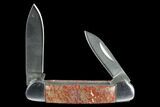 Pocketknife With Fossil Dinosaur Bone (Gembone) Inlays - Blade #127556-2